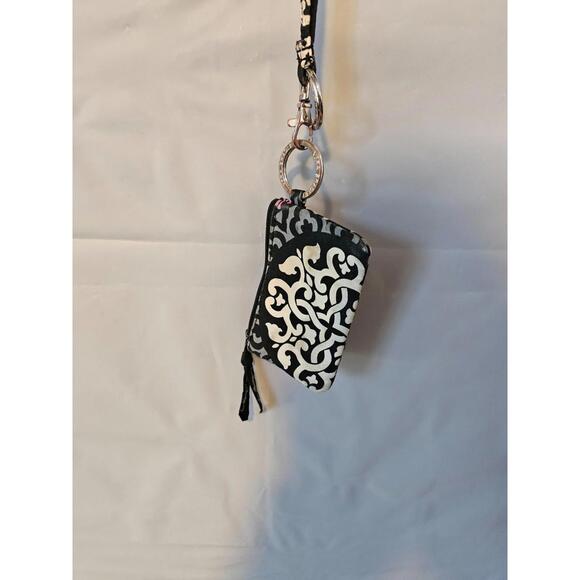 Vera Bradley ID pouch and Keychain Zip Wallet & Lanyard Black Floral - Picture 2 of 5